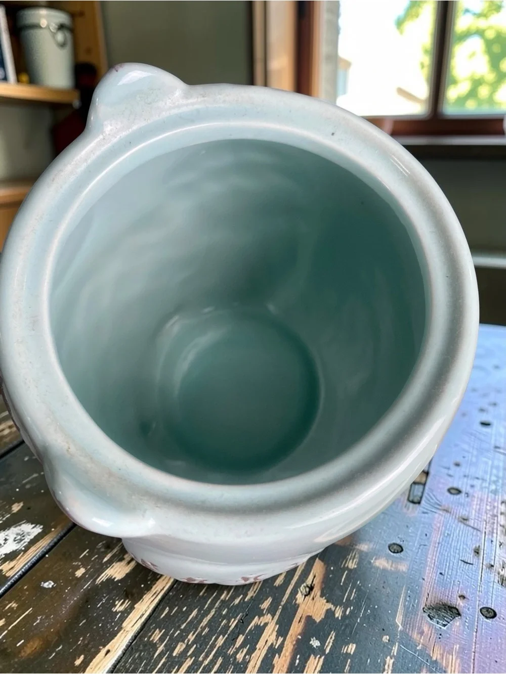 Decorative Owl Ceramic canister - light turquoise with Brown rustic patina EUC